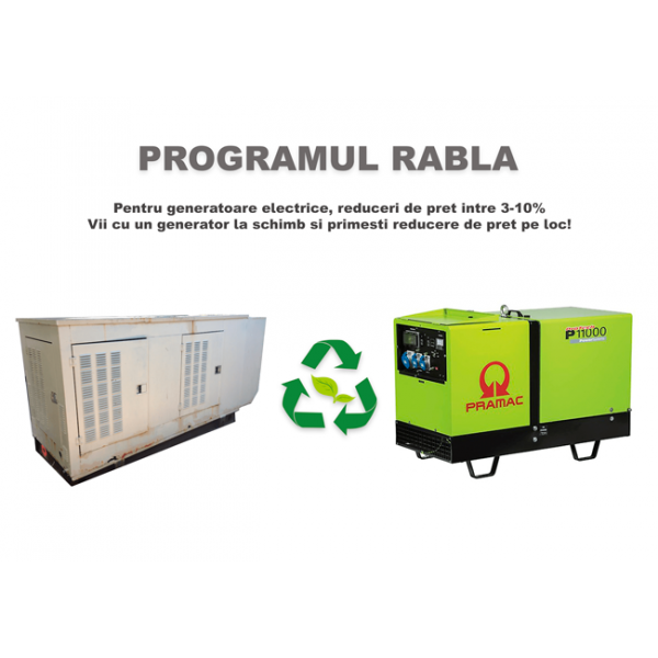 Generator de curent electric 400/230V 50Hz 6Kw trifazat si 2Kw monofazat cu stabilizator de tensiune AVRGenerator curent pe benzina, Pornire electrica si la sfoara, cadru metalic cu roti si manere, rezervor marit, pentru autonomie marita, Generatoare Pram Generator electric Powermate Pramac WX6250ES Trifazat si monofazat - Generatoare Pramac