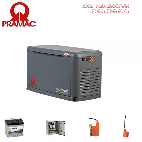 Generator pe gaz metan 13 KVA insonorizat cu automatizareGA13000, este un generator profesional pentru uz rezidential, fiind vandut intr-un pachet promotional, cu panou de automatizare, baterie, preincalzitor pentru baterie si preincalzitor pentru ulei, G Generator pe gaz metan 13 KVA insonorizat cu automatizare - Generatoare Pramac